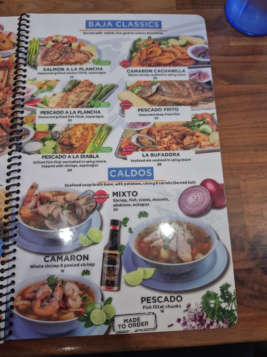Mariscos El Guero - Upland menu board