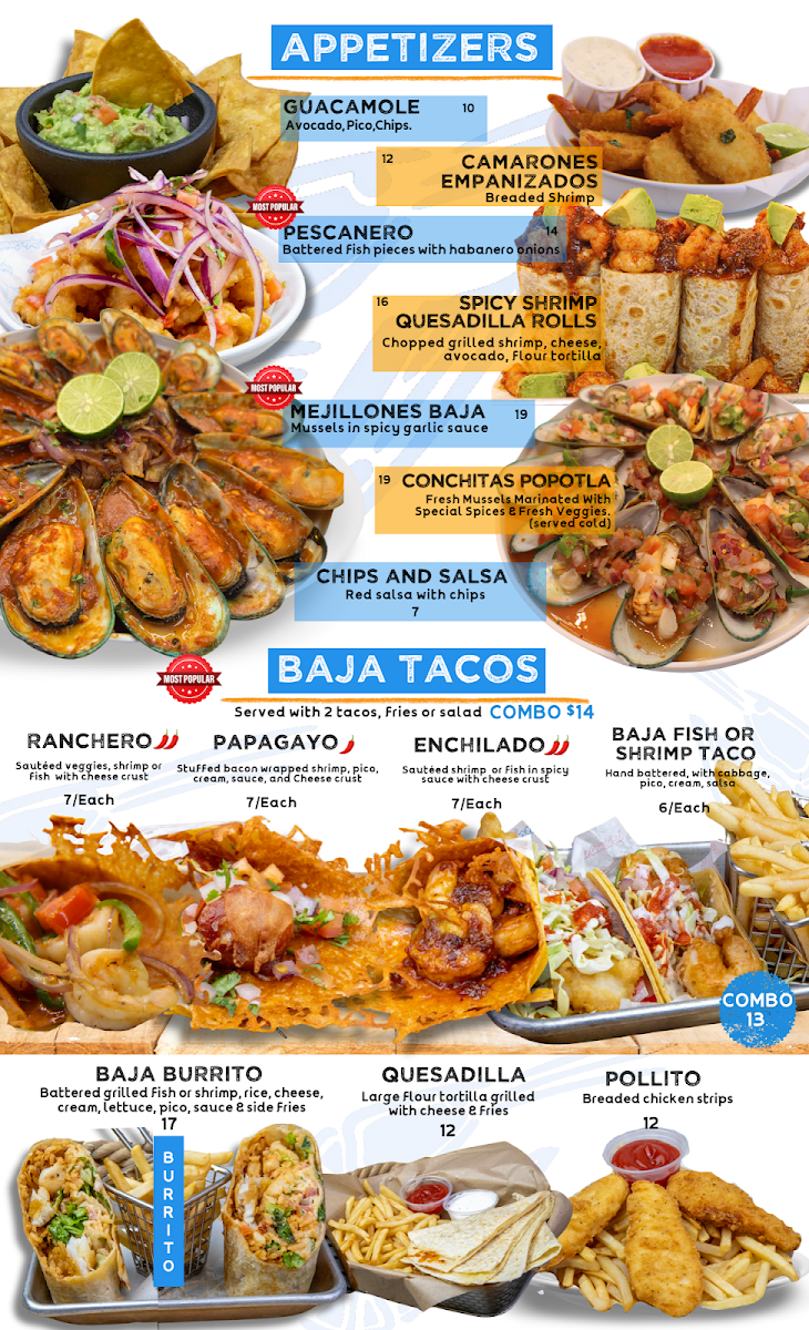 Mariscos El Guero - Upland menu board