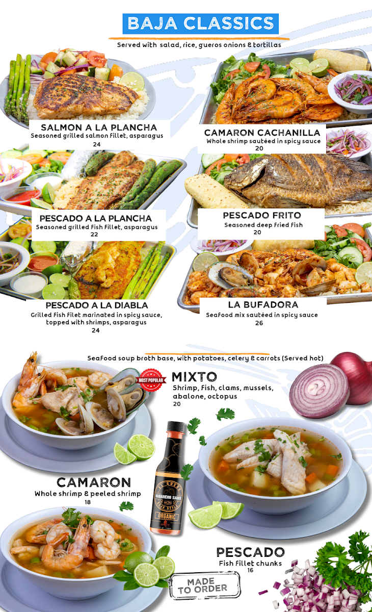 Mariscos El Guero - Upland menu board