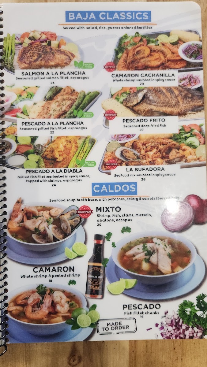 Mariscos El Guero - Upland menu board
