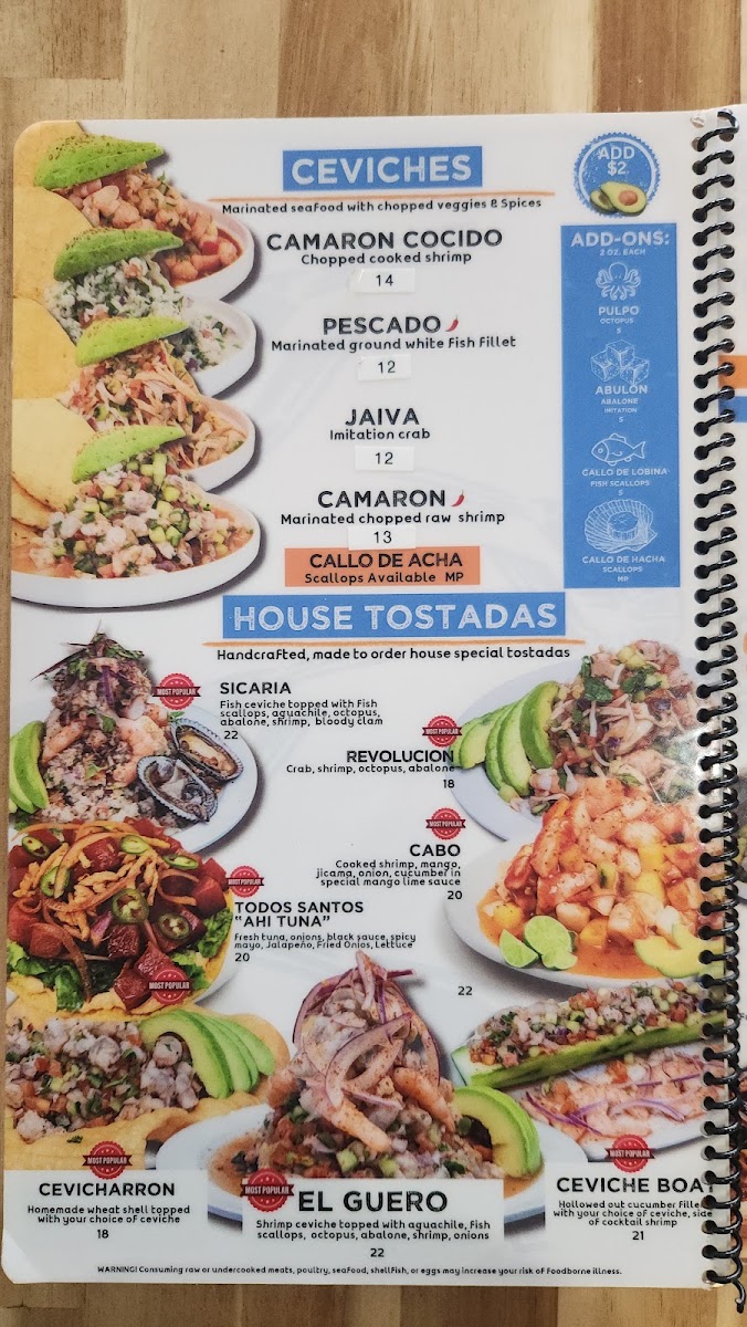 Mariscos El Guero - Upland menu board