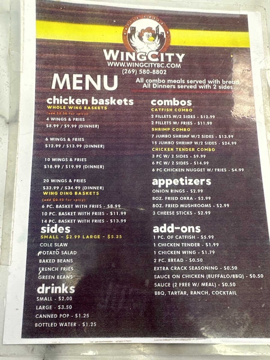Wing City menu board