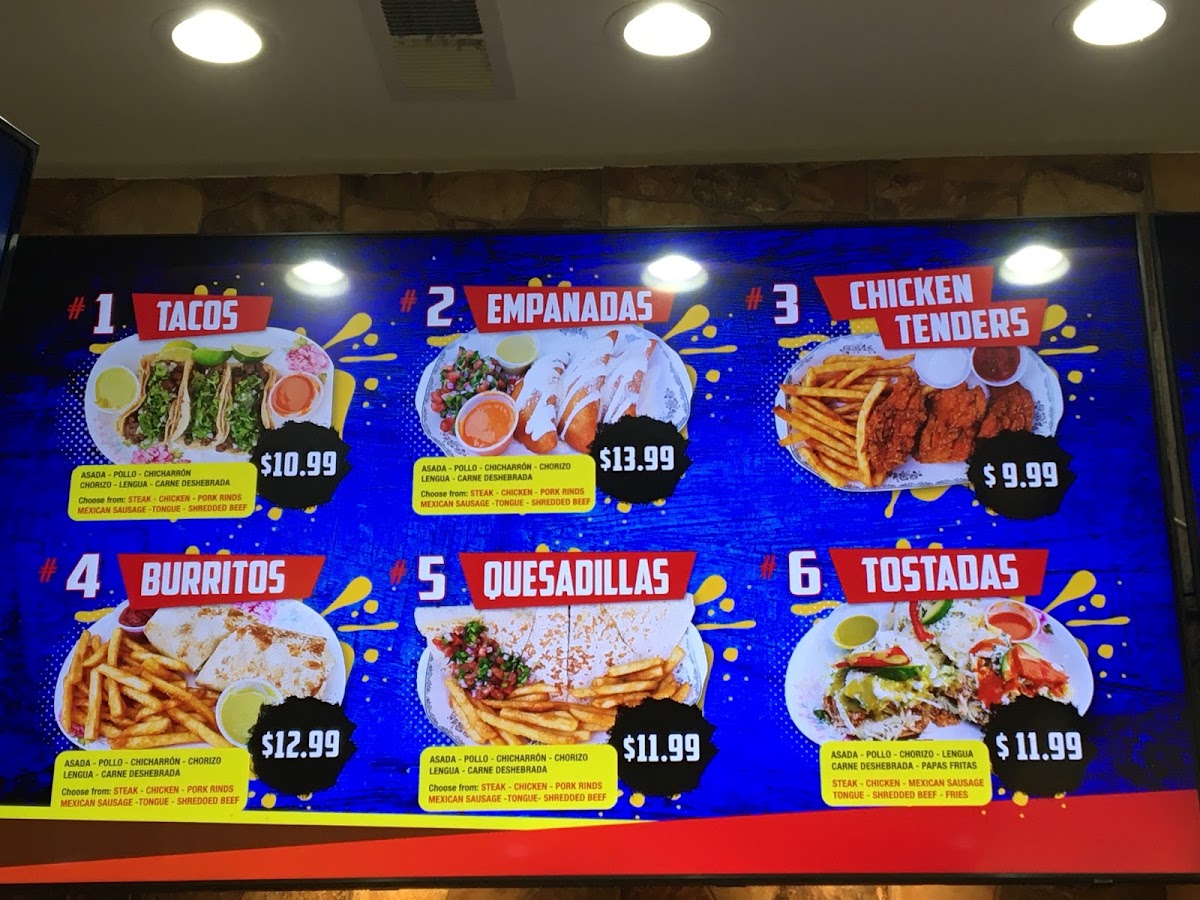 MARY'S TAQUERIA menu board