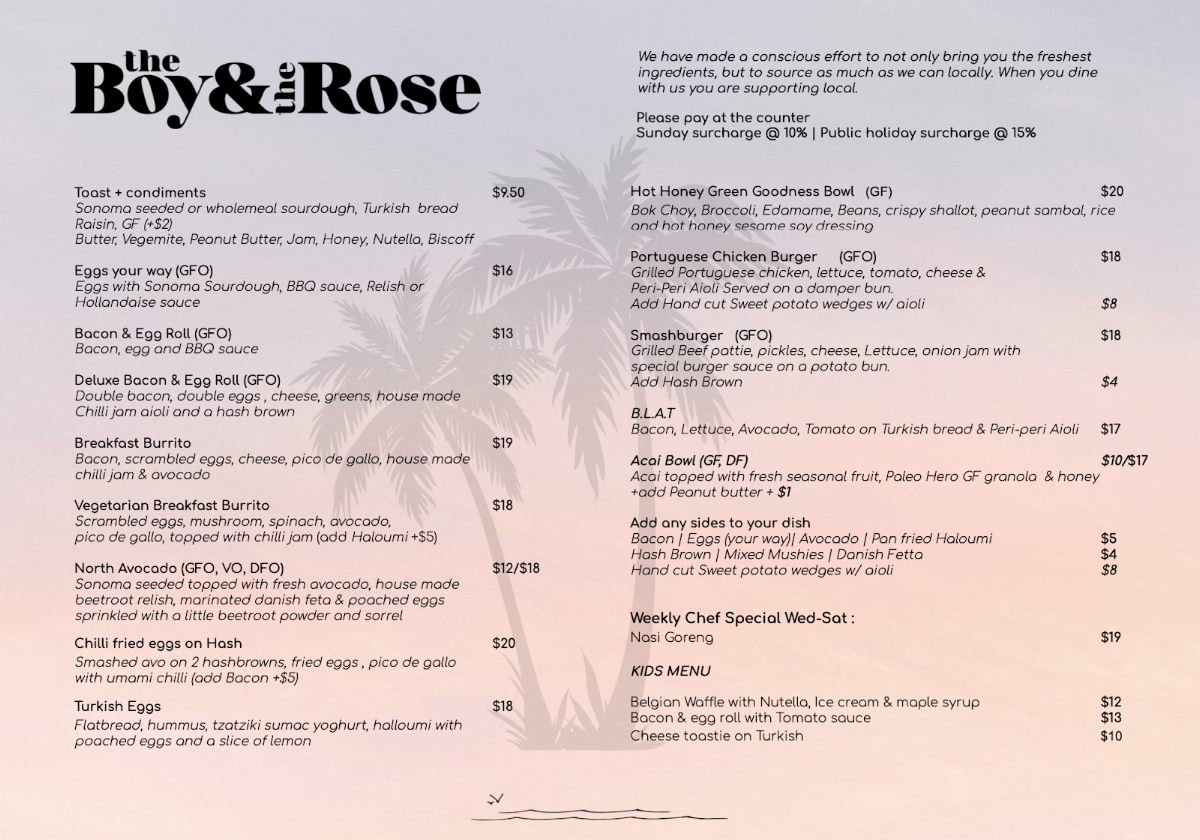 The Boy & The Rose menu board