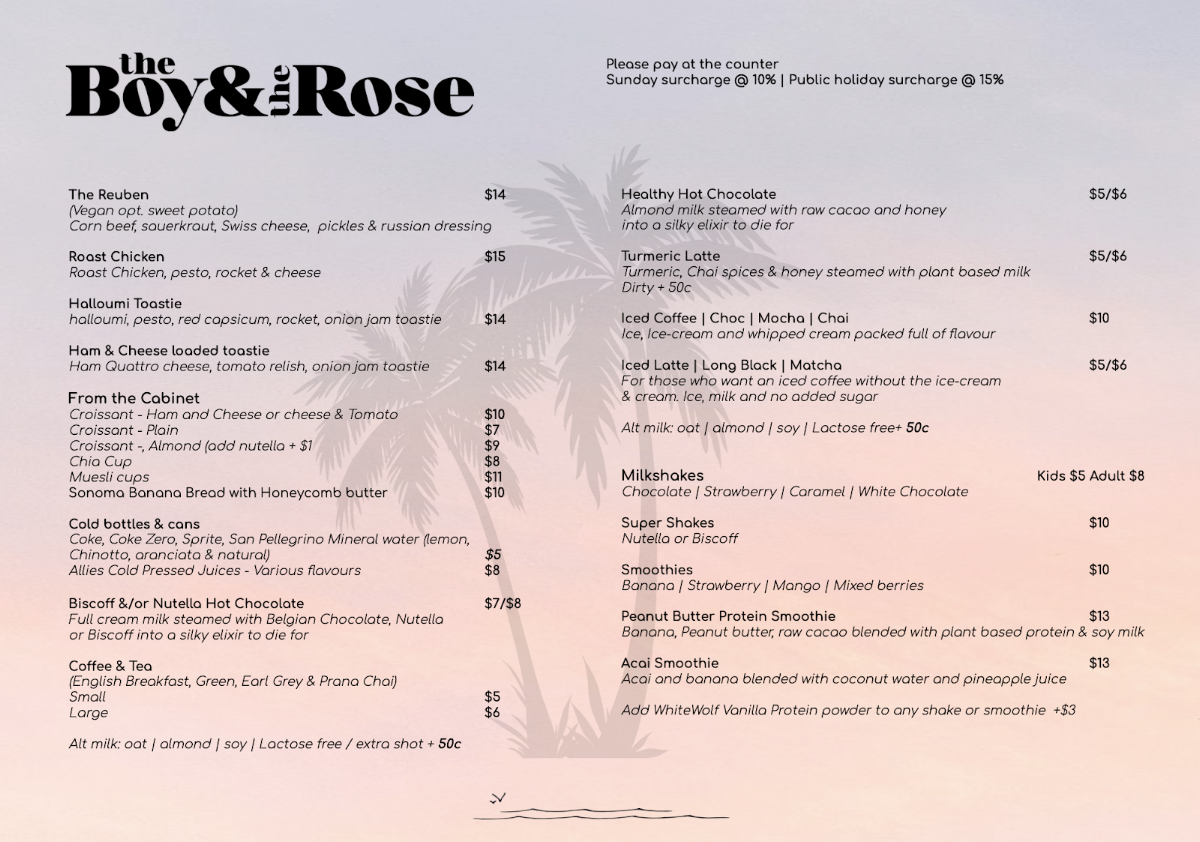 The Boy & The Rose menu board