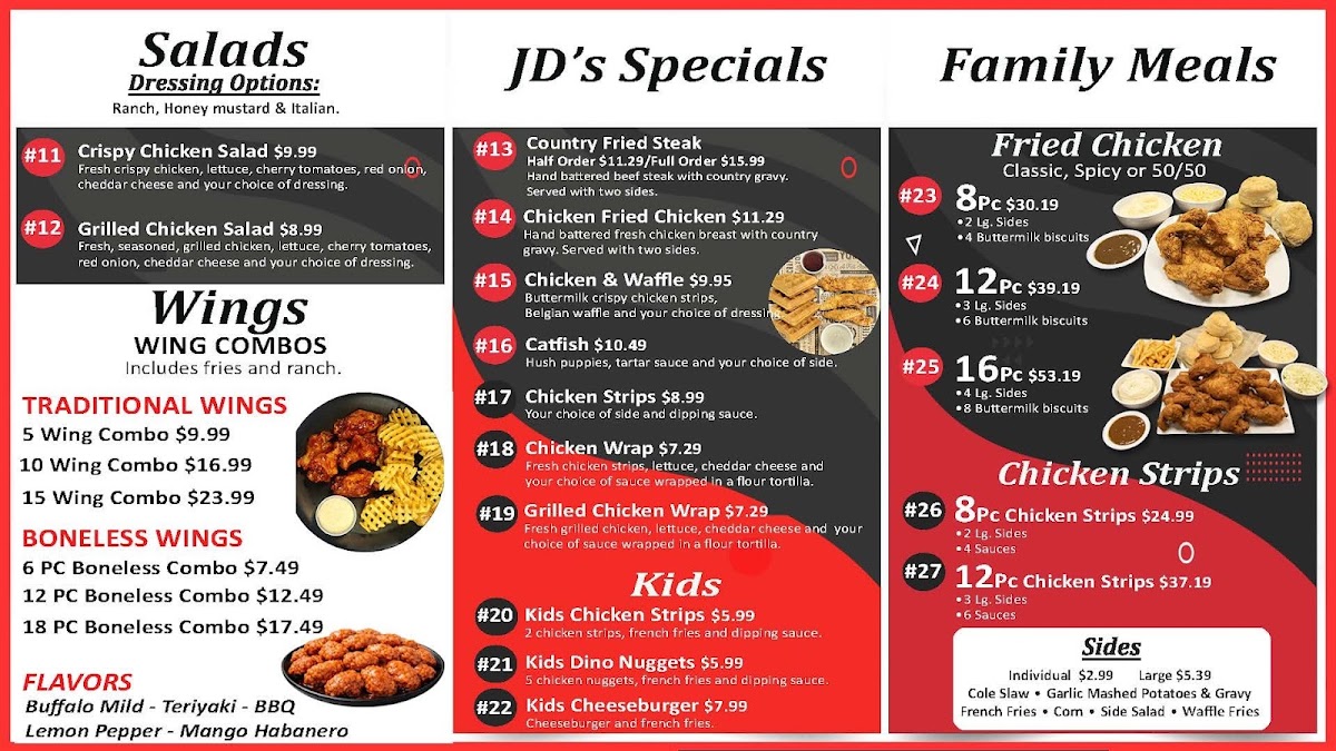 JD's Kitchen menu board