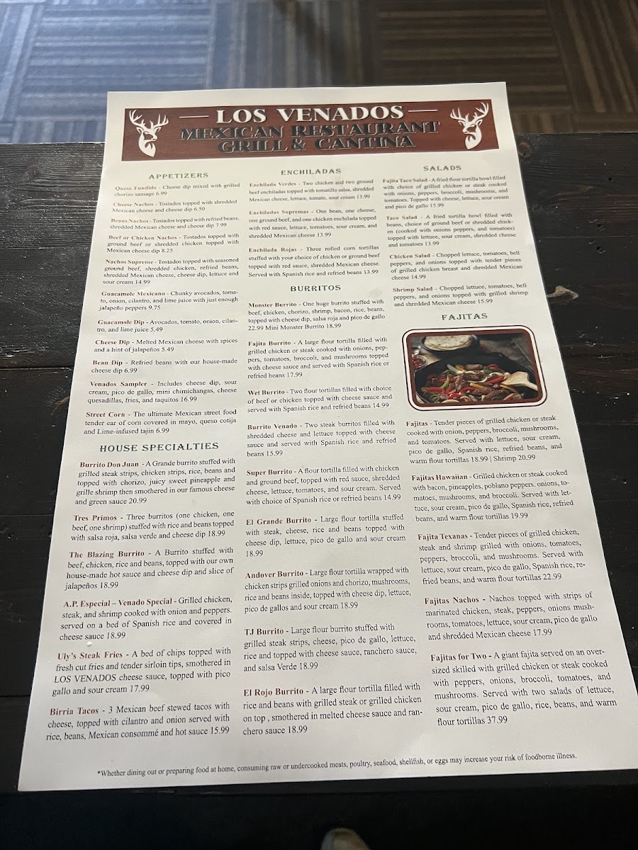 Los Venados Andover menu board