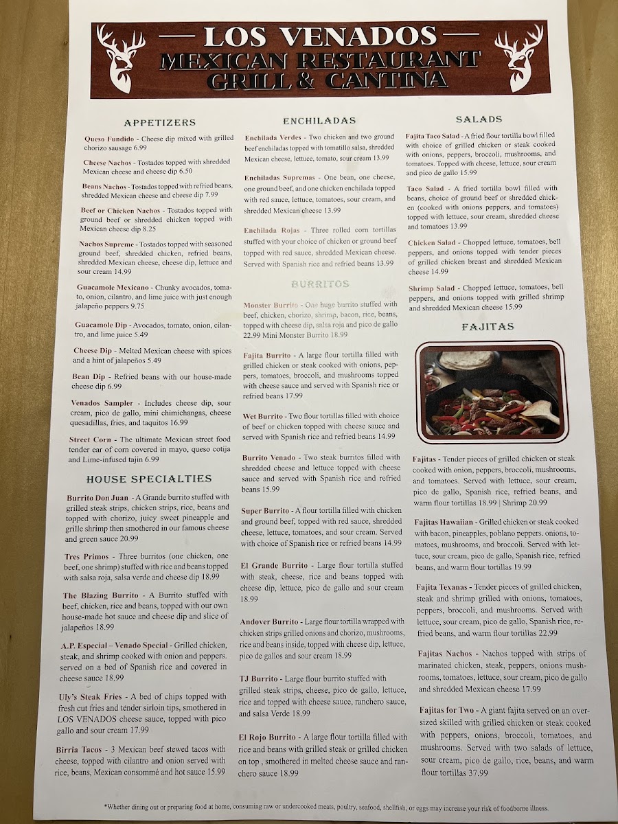 Los Venados Andover menu board