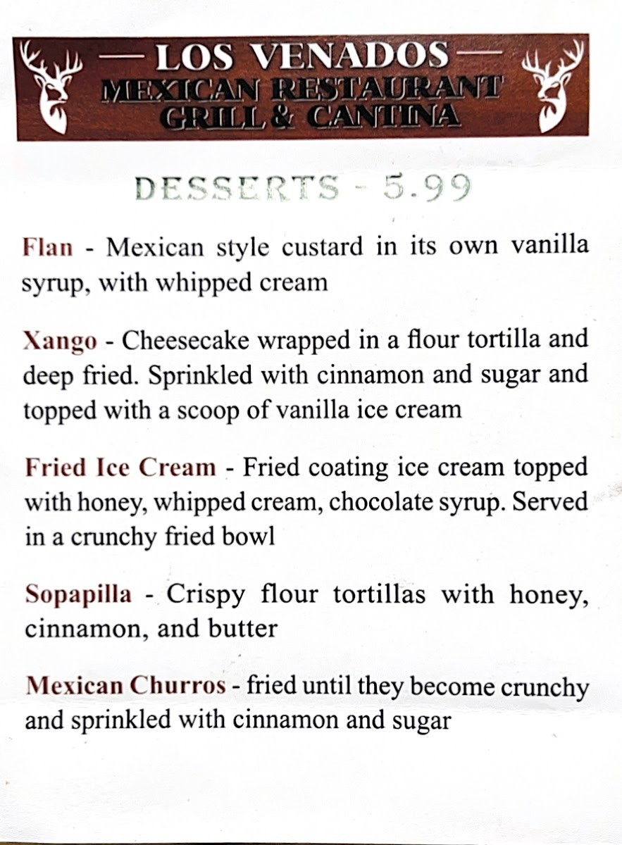 Los Venados Andover menu board