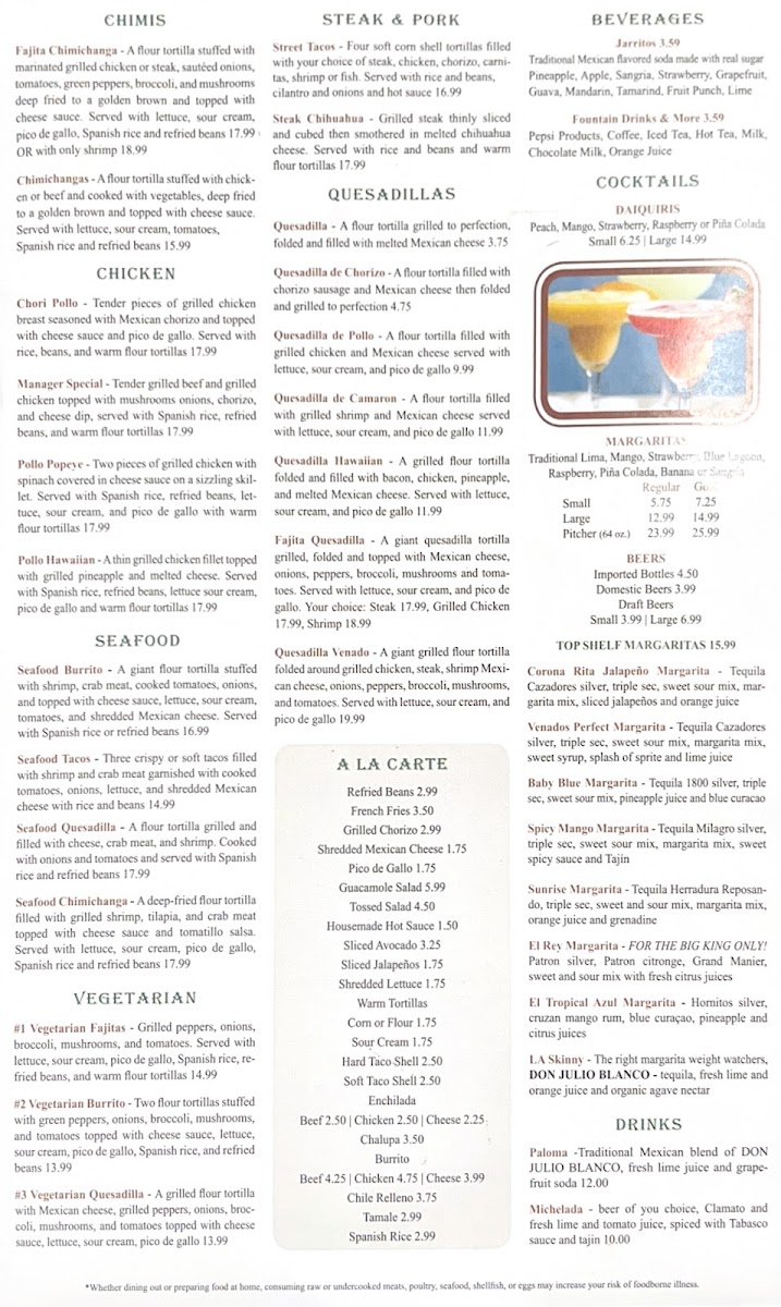 Los Venados Andover menu board