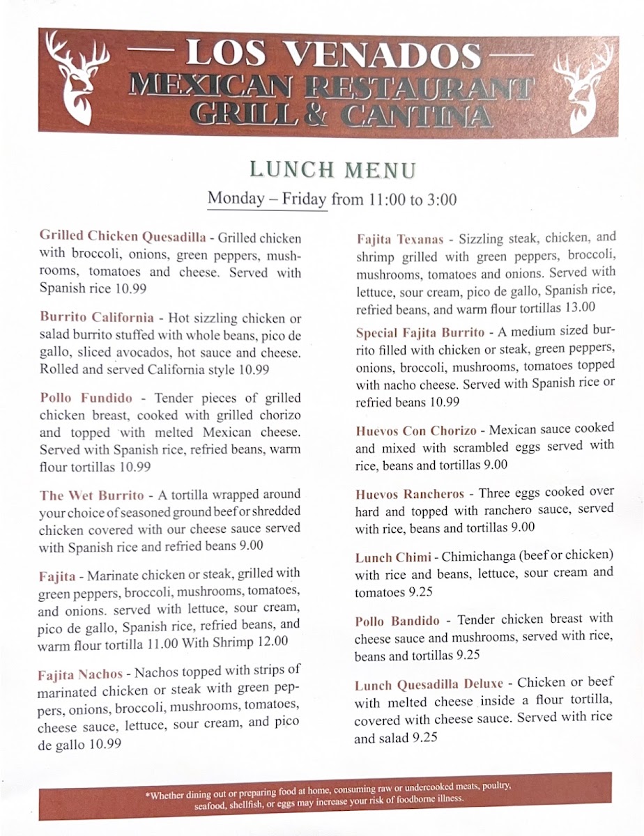 Los Venados Andover menu board