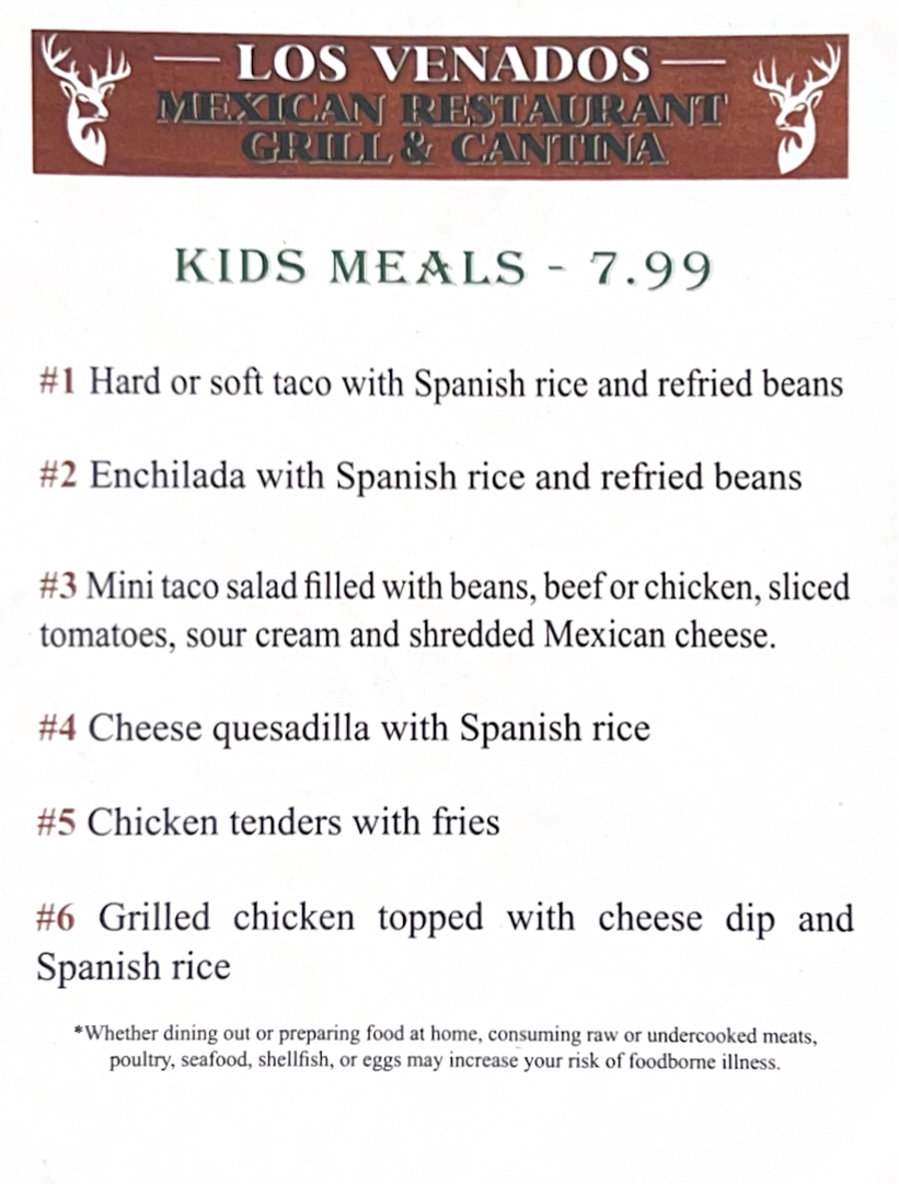 Los Venados Andover menu board