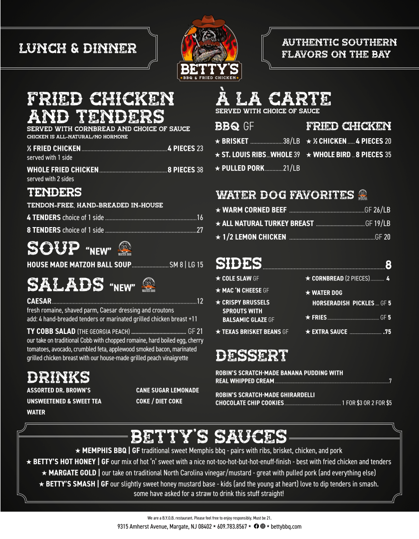 Betty's BBQ & Fried Chicken menu board