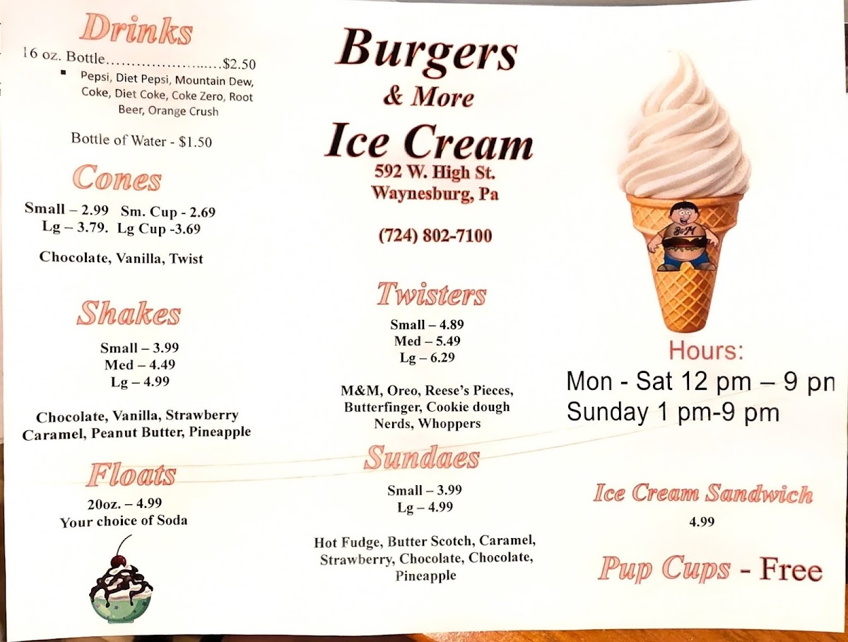 Burgers & More menu board