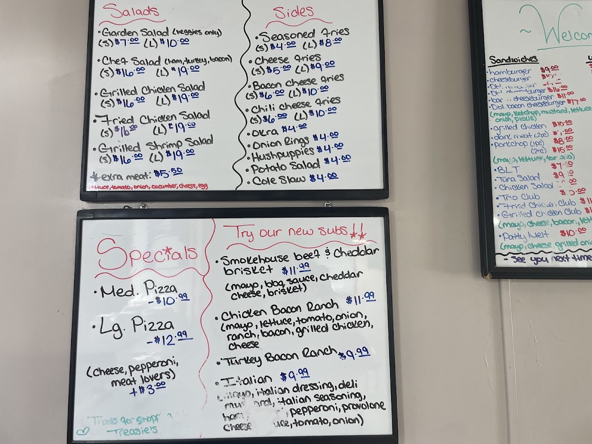 Treasie's Snack Shack menu board