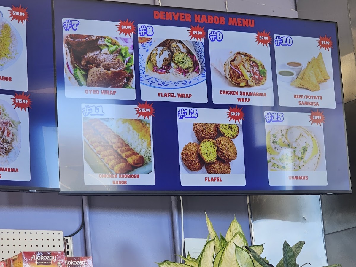 Denver Kabob Mediterranean Restaurant & bakery menu board