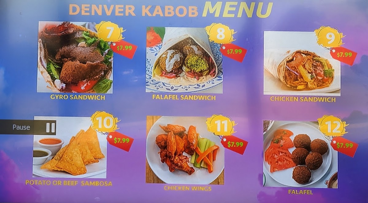 Denver Kabob Mediterranean Restaurant & bakery menu board
