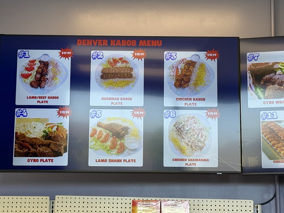 Denver Kabob Mediterranean Restaurant & bakery menu board
