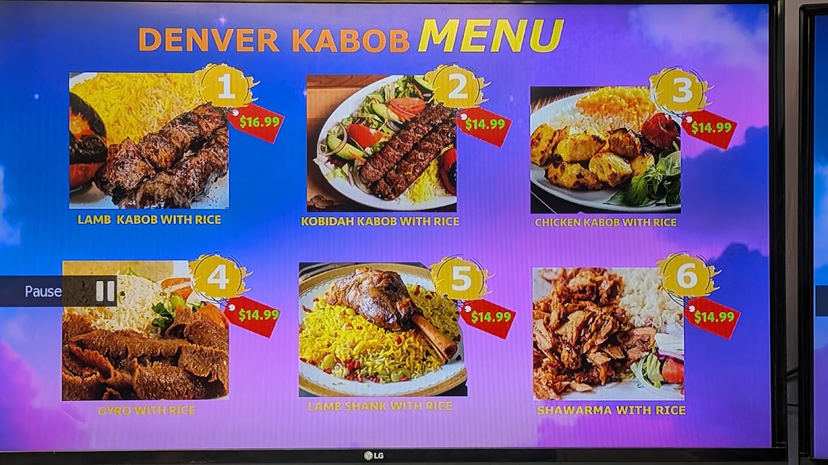 Denver Kabob Mediterranean Restaurant & bakery menu board
