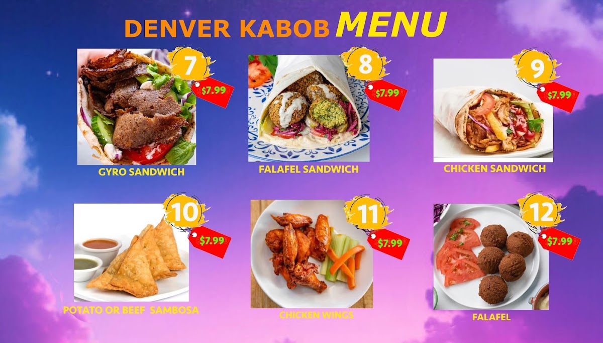 Denver Kabob Mediterranean Restaurant & bakery menu board