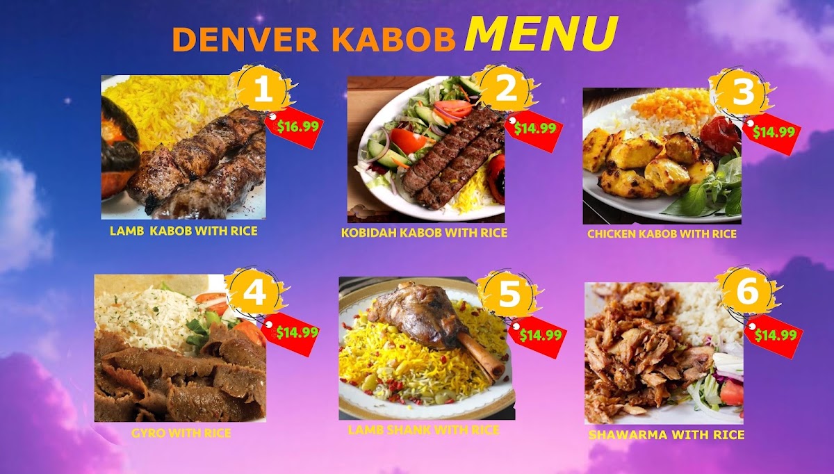 Denver Kabob Mediterranean Restaurant & bakery menu board