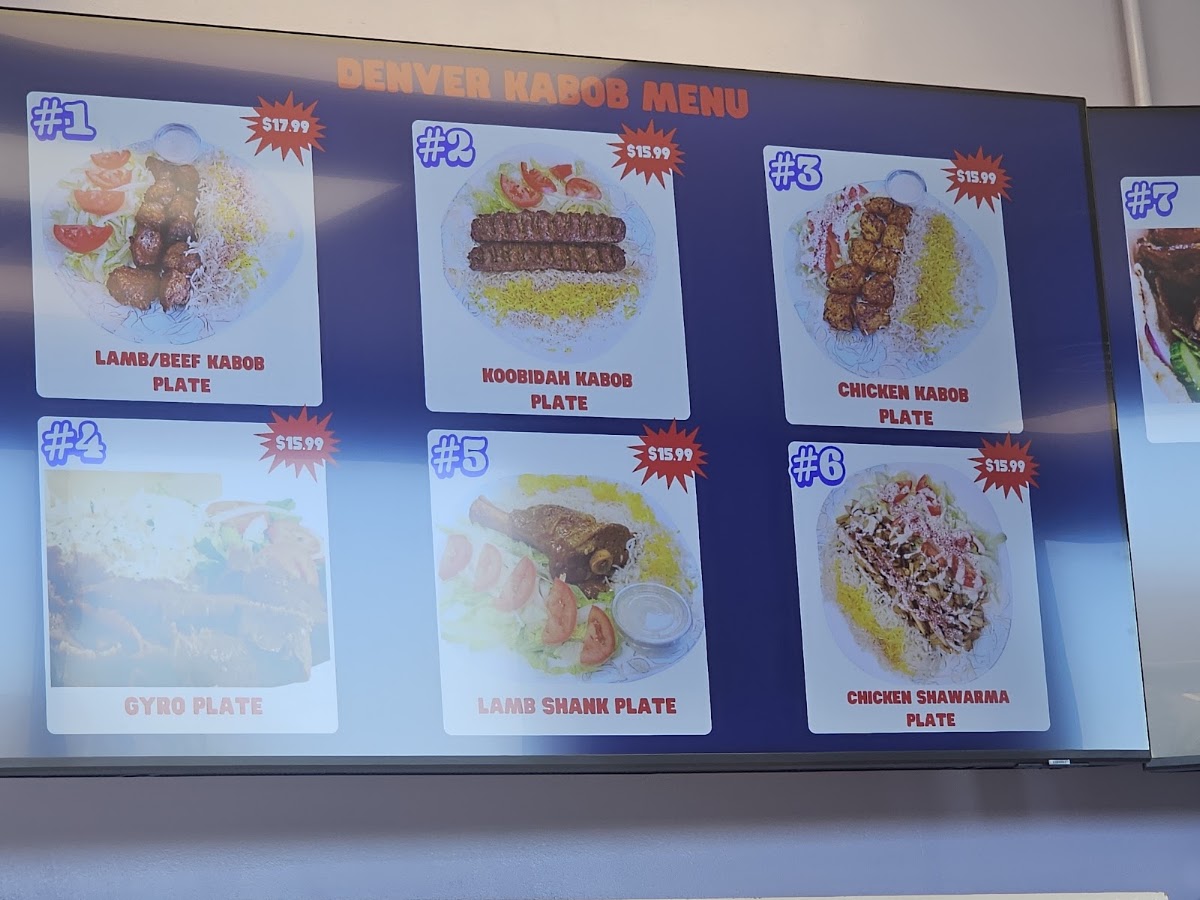 Denver Kabob Mediterranean Restaurant & bakery menu board