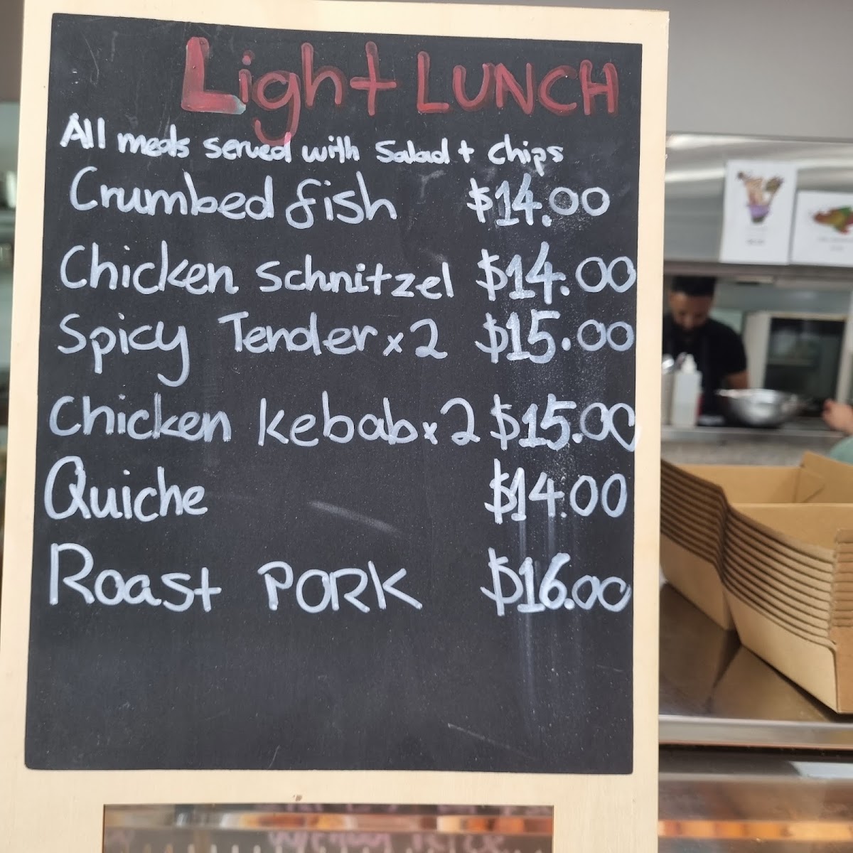 TFC Cafe Carvery menu board