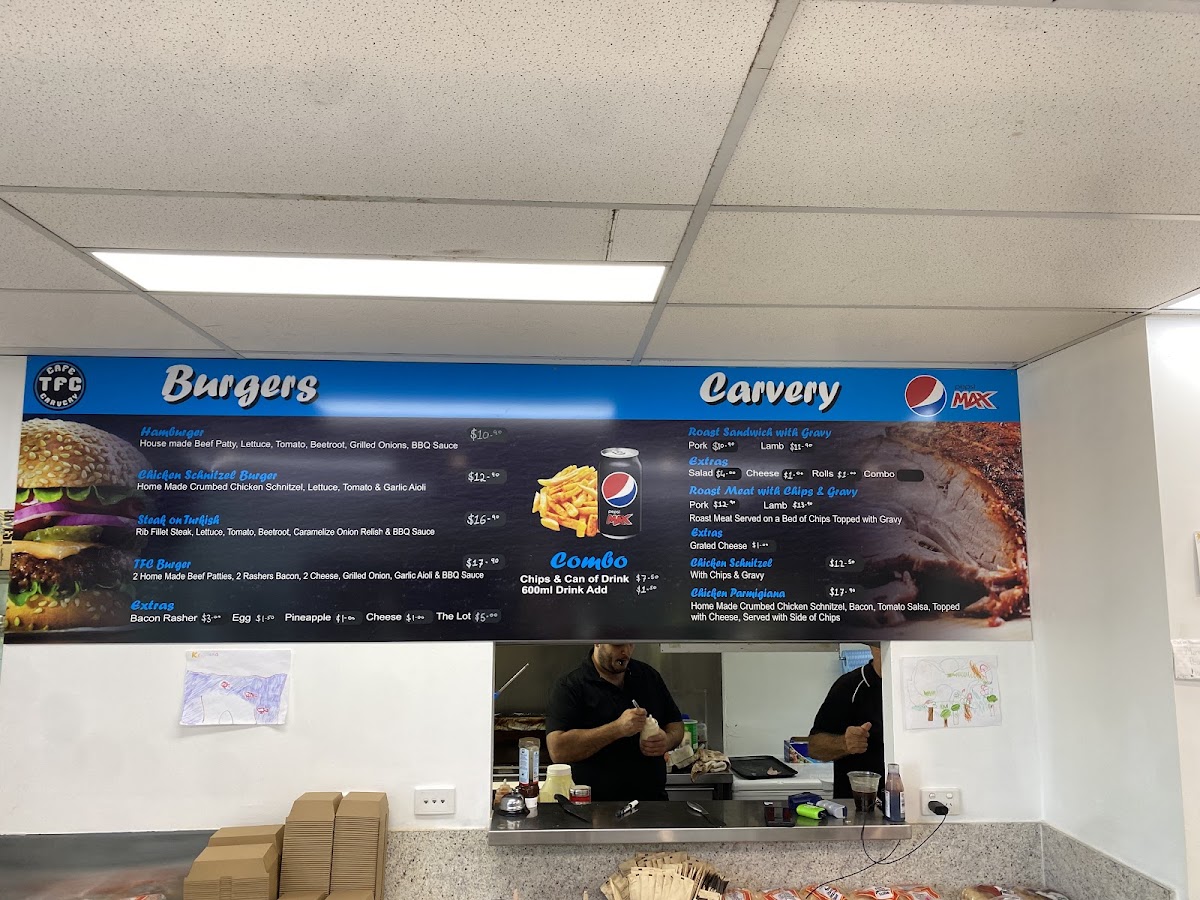 TFC Cafe Carvery menu board