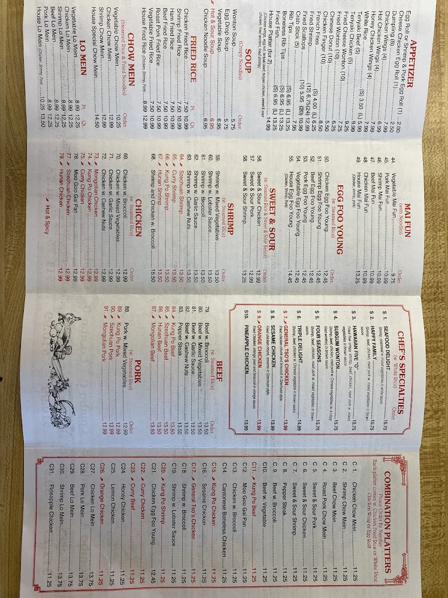 Golden Town menu board