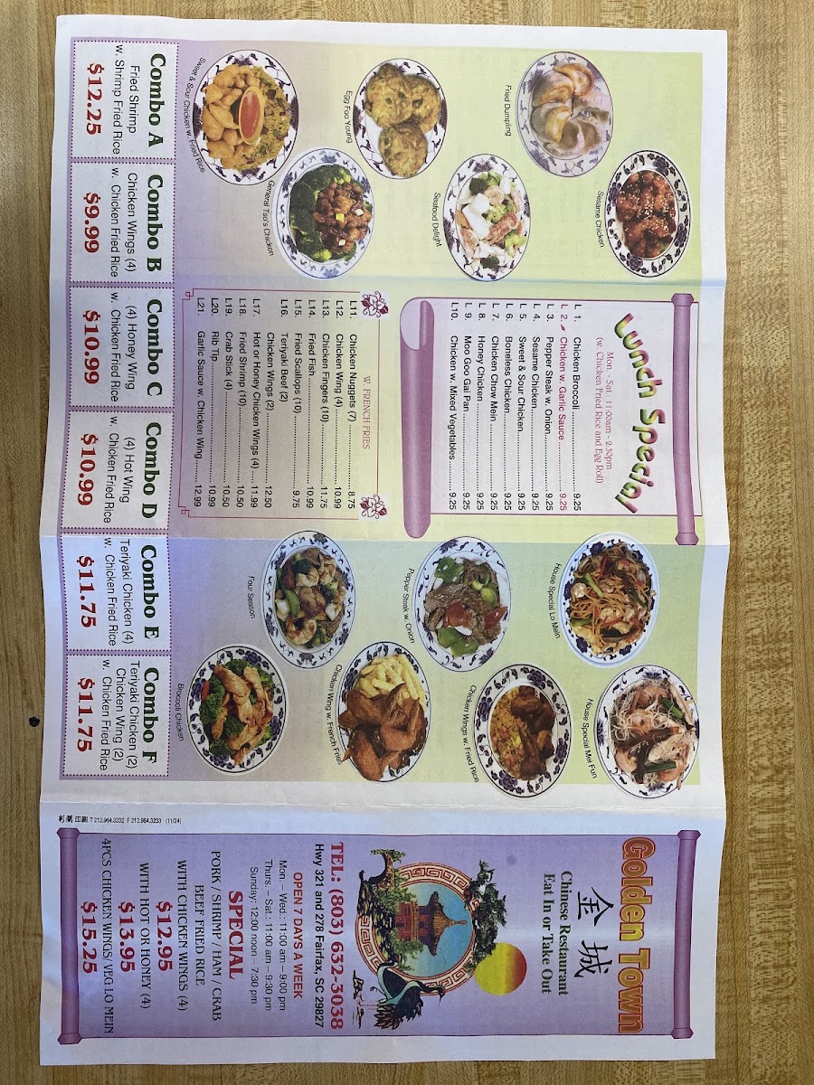 Golden Town menu board