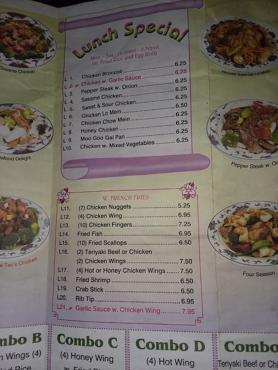 Golden Town menu board