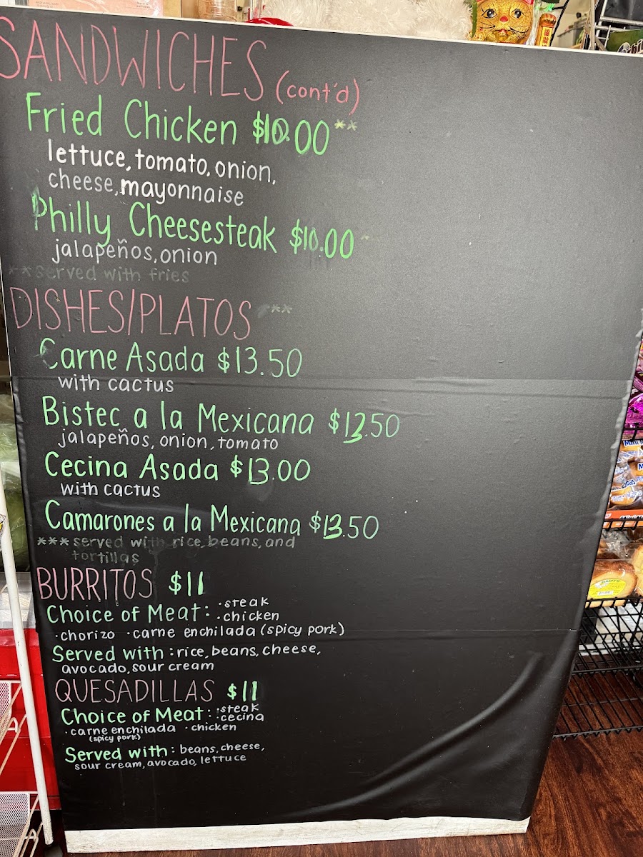 Mezcla Deli Corp menu board