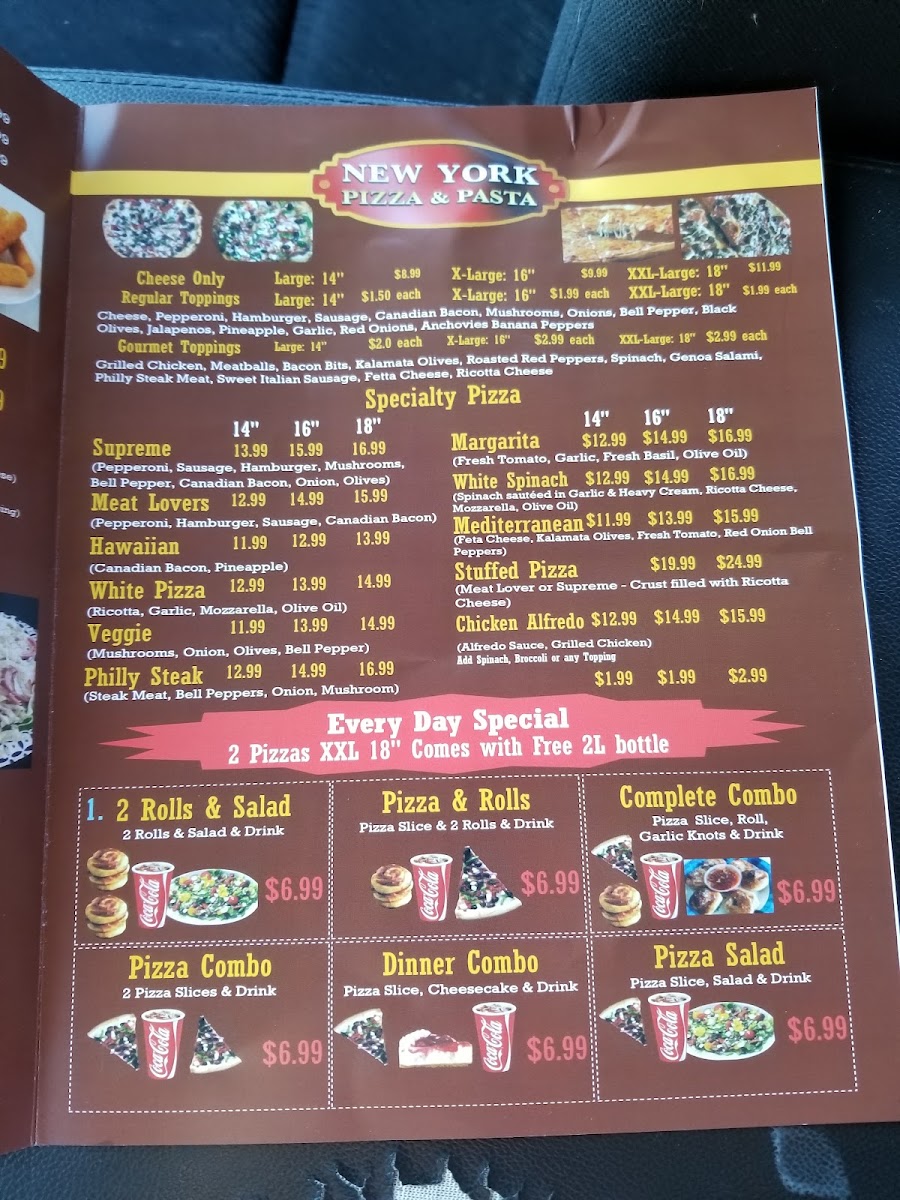 New York Pizza Pasta menu board