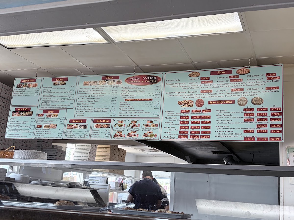 New York Pizza Pasta menu board