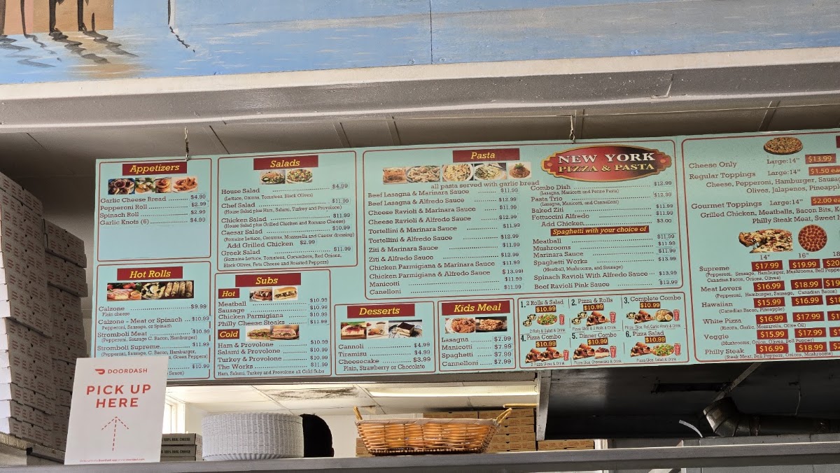New York Pizza Pasta menu board