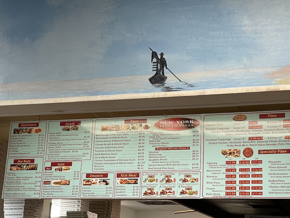 New York Pizza Pasta menu board