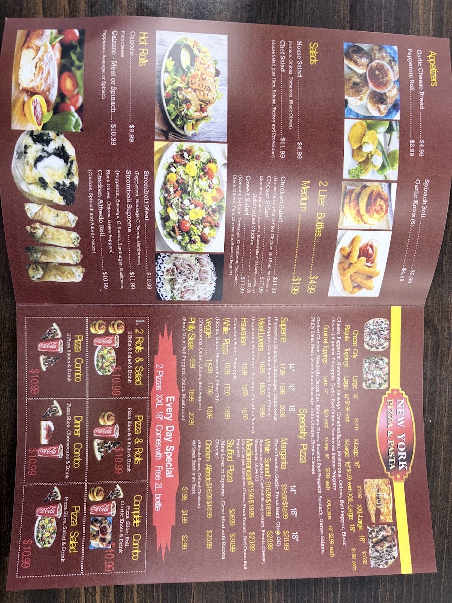 New York Pizza Pasta menu board