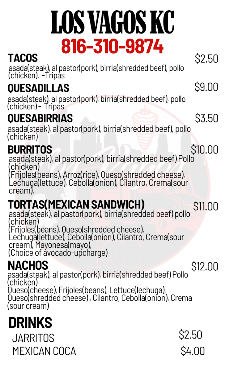 Los Vagos KC menu board