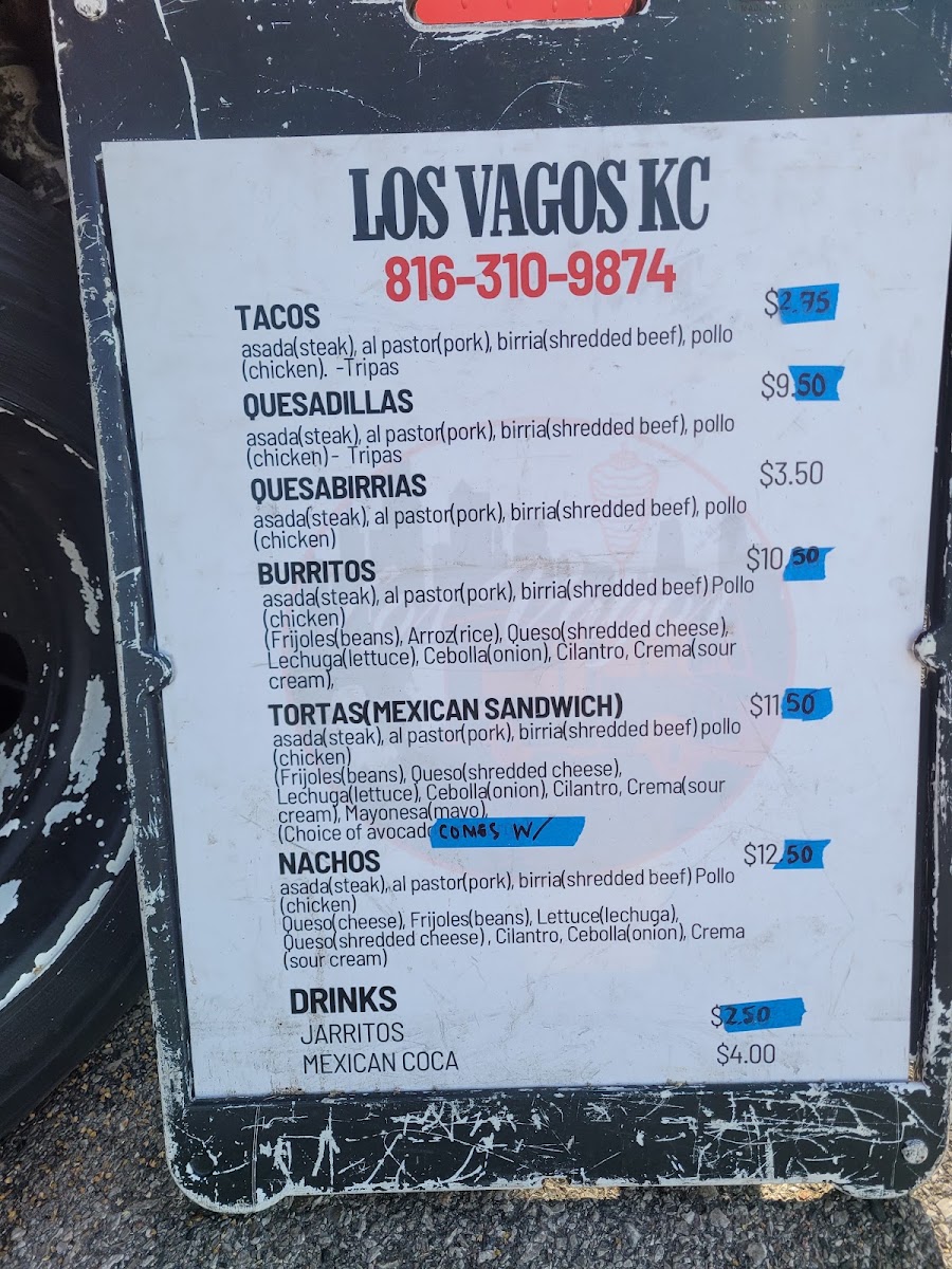 Los Vagos KC menu board