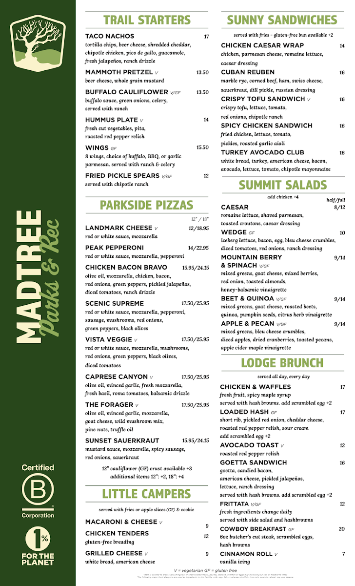MadTree Parks & Rec menu board