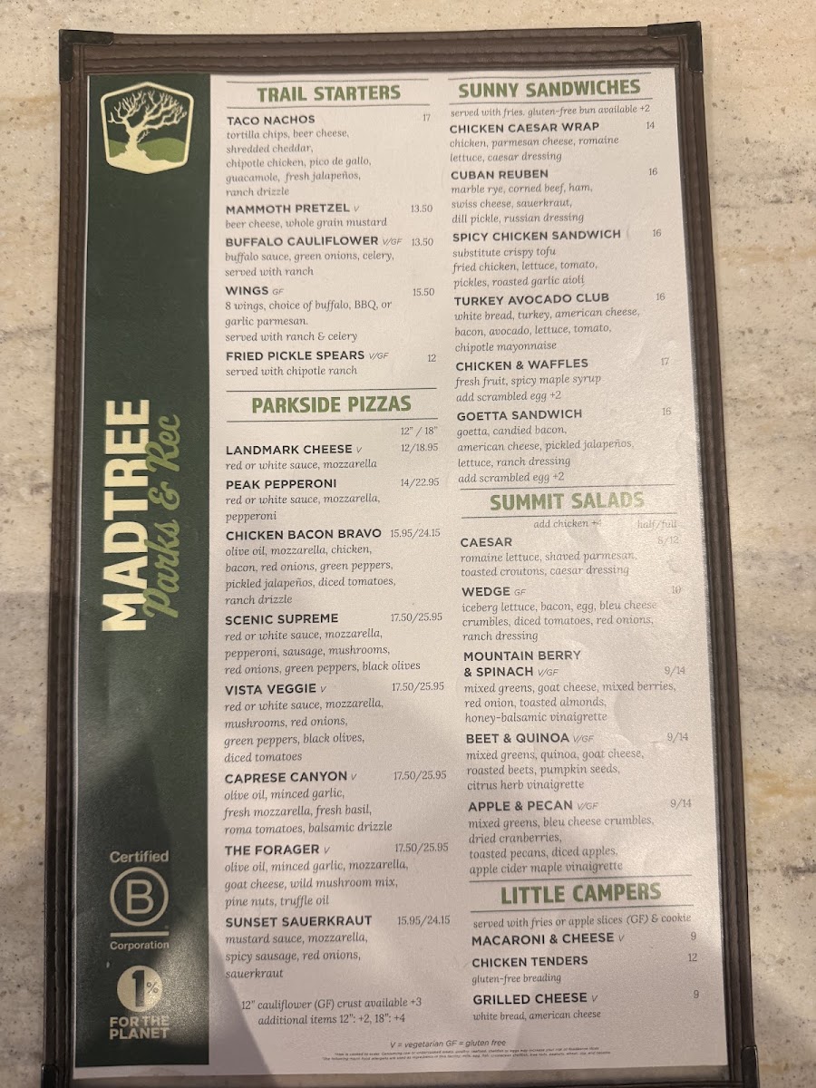 MadTree Parks & Rec menu board