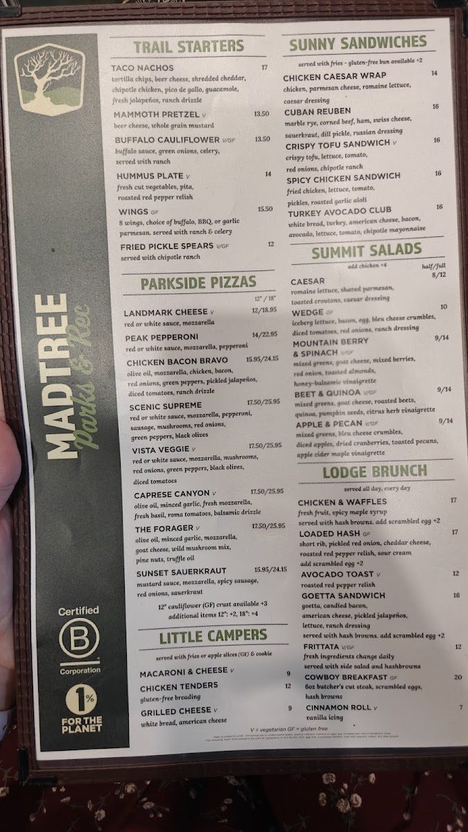 MadTree Parks & Rec menu board