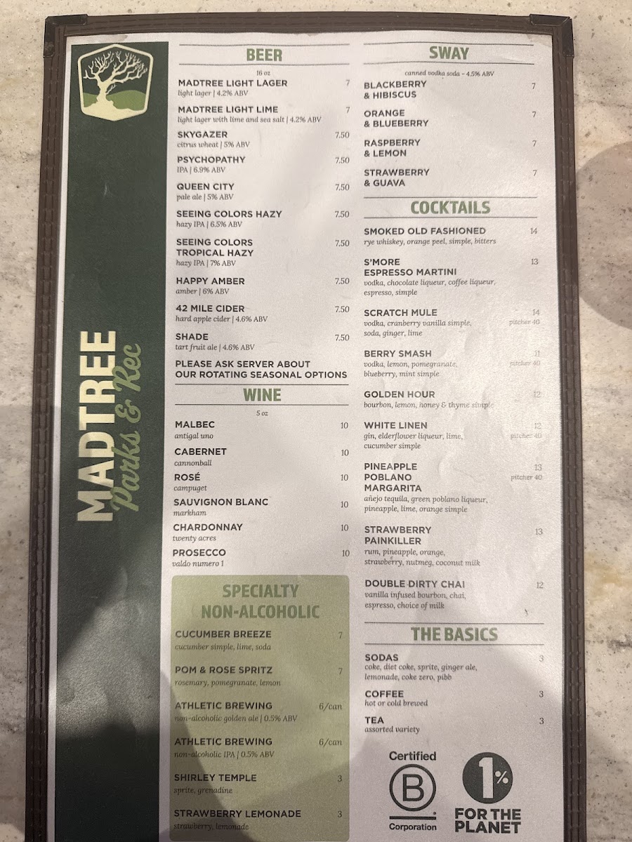 MadTree Parks & Rec menu board