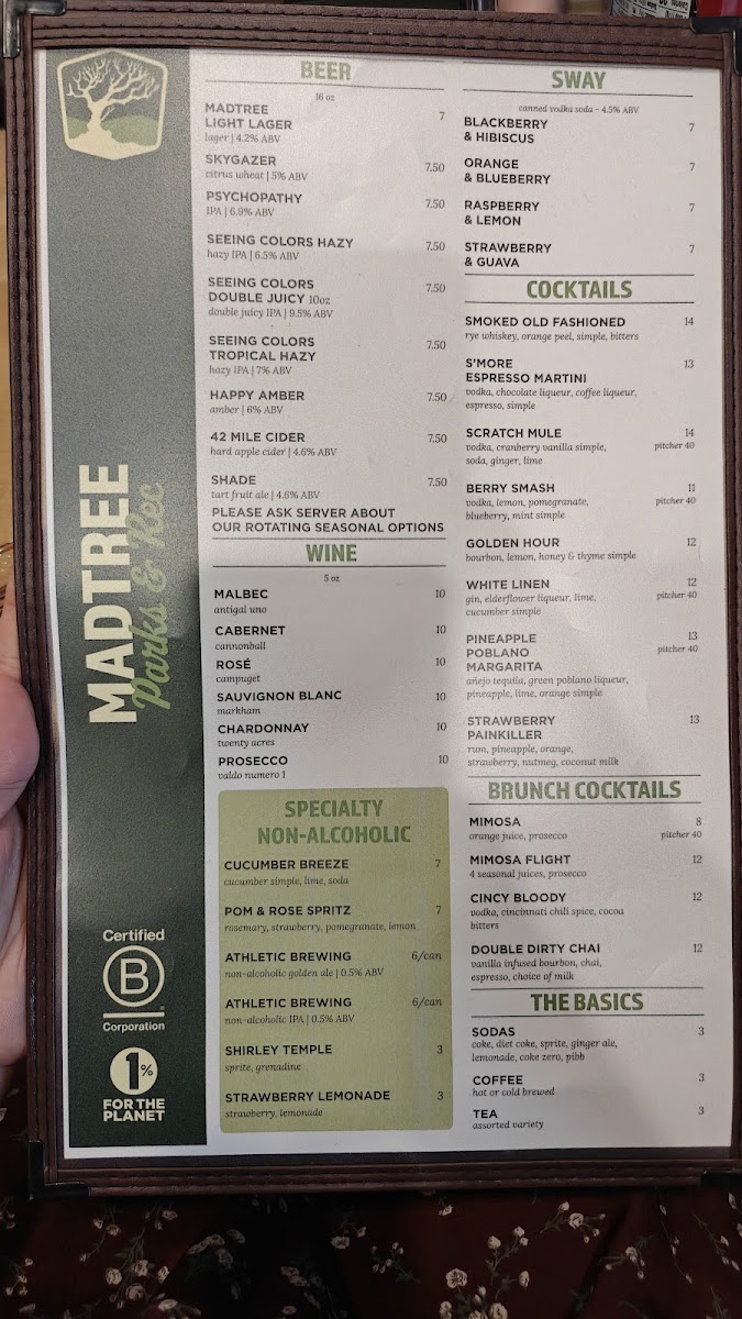 MadTree Parks & Rec menu board
