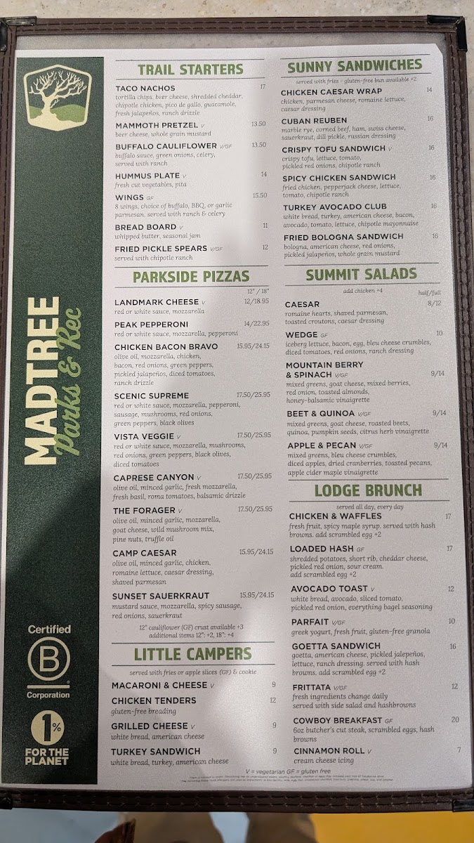 MadTree Parks & Rec menu board