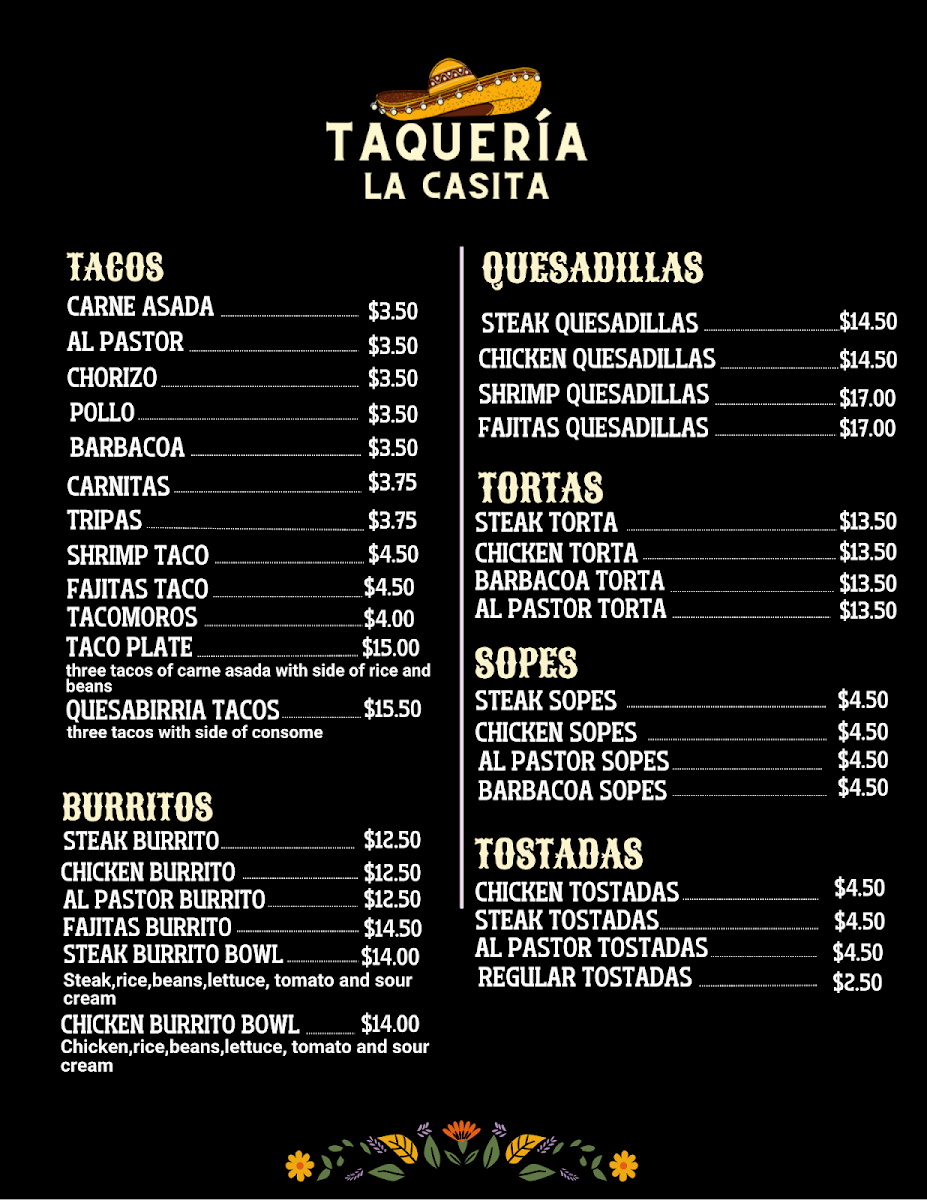 La Casita menu board
