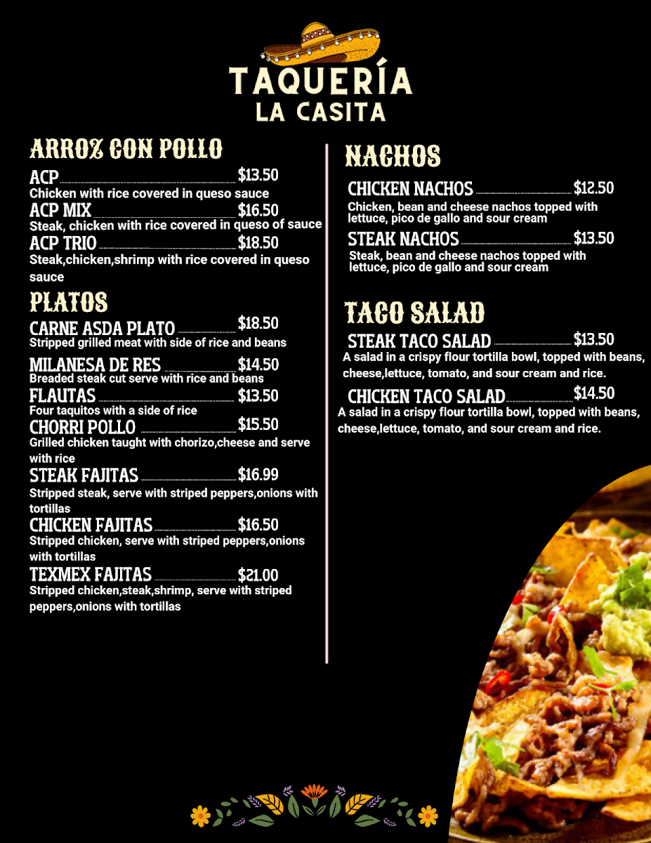 La Casita menu board