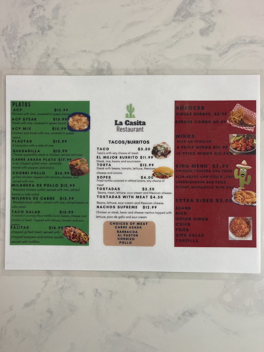 La Casita menu board