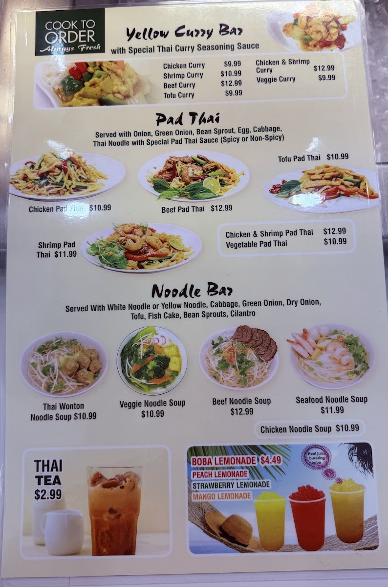 Ruby Thai Kitchen menu board