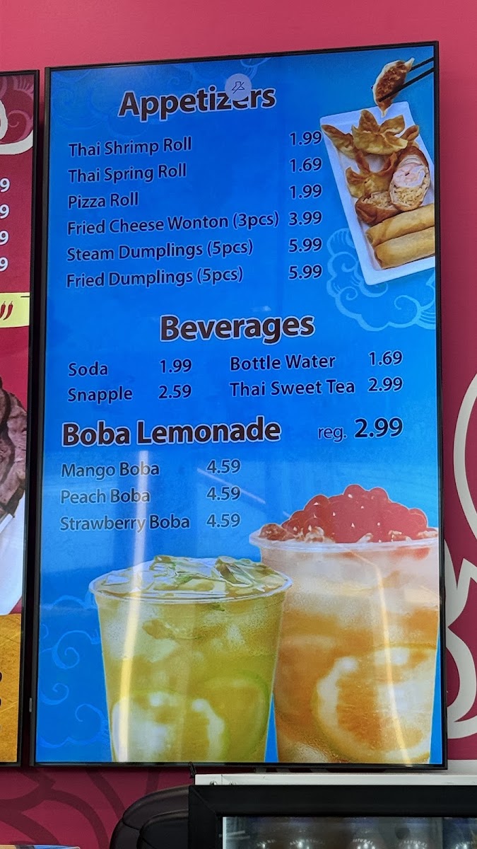 Ruby Thai Kitchen menu board